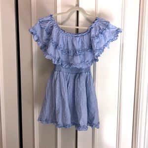 Light blue / periwinkle off shoulder ruffle sleeve short dress